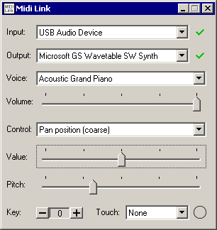 Screen shot of MIDI Link