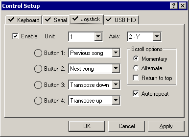 Joystick setup dialog