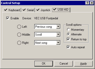 USB HID setup dialog